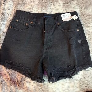 AERO Edgy Black Frayed Hem Jean Shorts 90’s High Rise, 4”